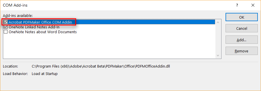 Acrobat pdfmaker office com add in causes outlook to start slowly